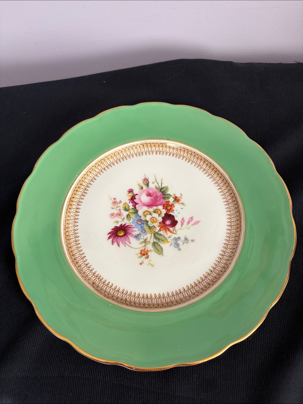 Royal Swansea Fortune Floral Gold-Trim Porcelain Dinner Plate